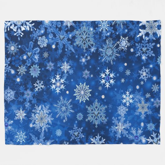 Weihnachtsschneeflocken Blau und Silber Fleecedecke (Vorderseite (Horizontal))