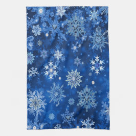 Weihnachtsschneeflocken Blau und Silber Geschirrtuch
