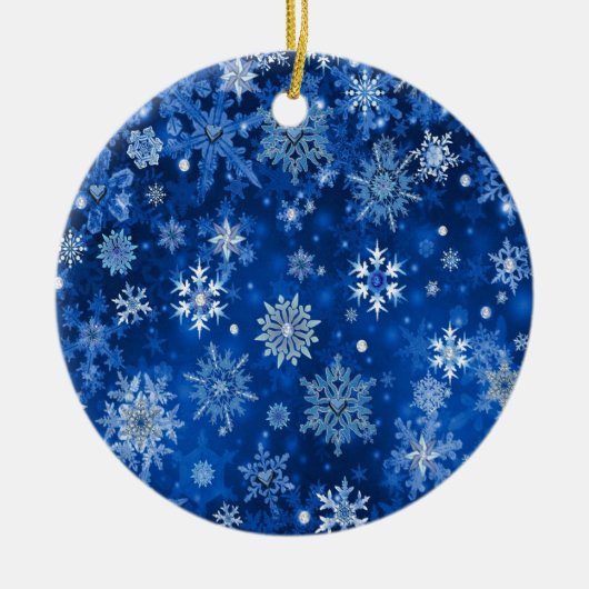 Weihnachtsschneeflocken Blau und Silber Keramikornament (Vorne)