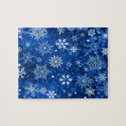 Weihnachtsschneeflocken Blau und Silber Puzzle (Horizontal)