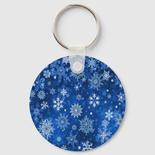 Weihnachtsschneeflocken Blau und Silber Schlüsselanhänger (Vorderseite)