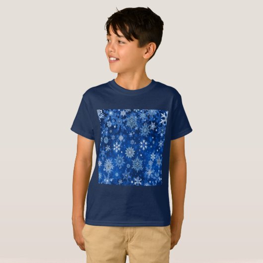 Weihnachtsschneeflocken Blau und Silber T-Shirt (Vorne ganz)