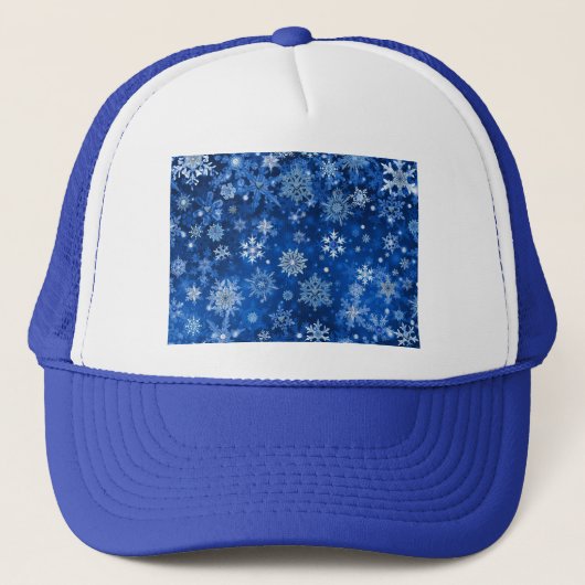 Weihnachtsschneeflocken Blau und Silber Truckerkappe (Vorderseite)