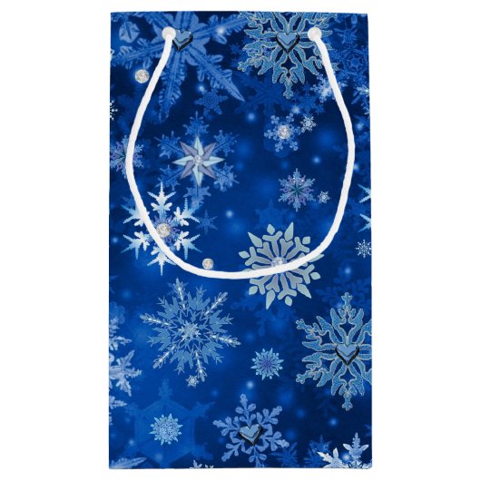 Weihnachtsschneeflocken Blau- und Silbergeschenkta Kleine Geschenktüte (Rückseite)