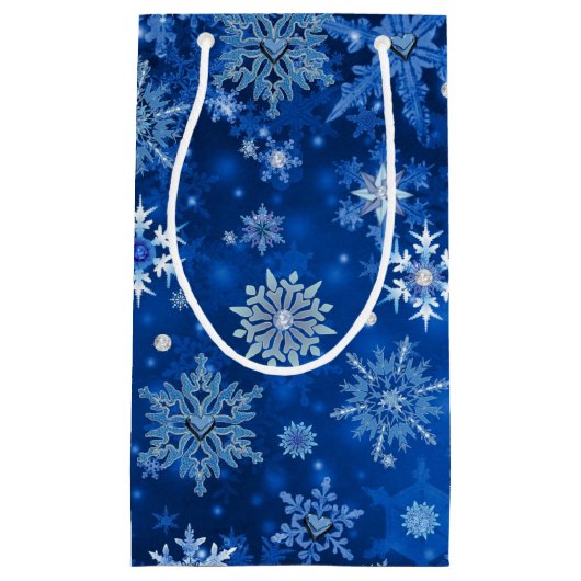 Weihnachtsschneeflocken Blau- und Silbergeschenkta Kleine Geschenktüte (Vorderseite)