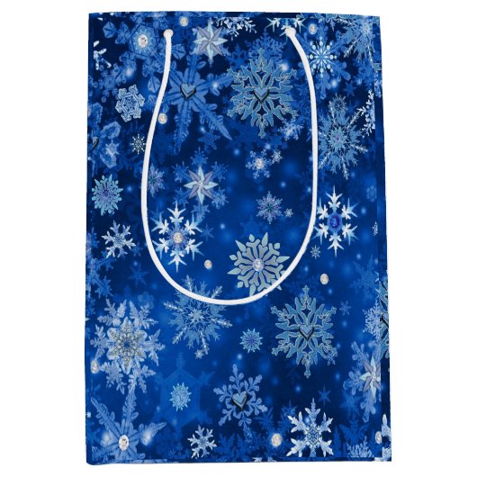 Weihnachtsschneeflocken Blau- und Silbergeschenkta Mittlere Geschenktüte (Vorderseite)