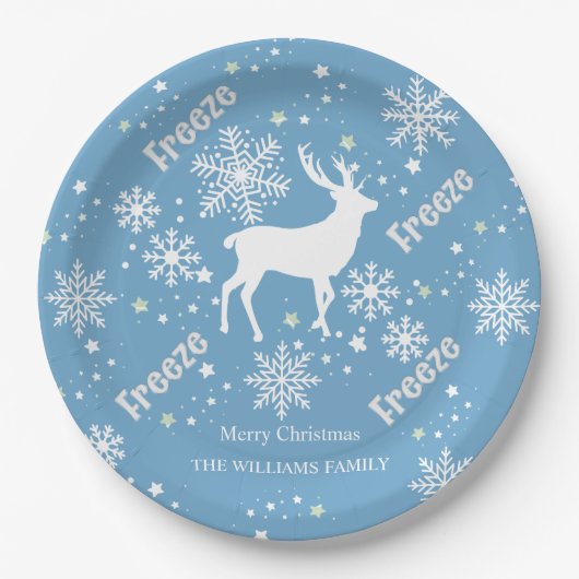 Weihnachtsschneeflocken blauer Papierplatte Pappteller (Vorderseite)