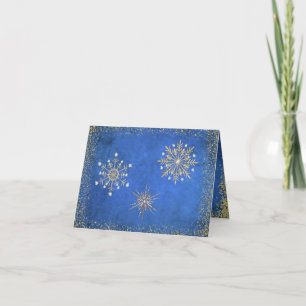 Weihnachtsschneeflocken Blue & Gold Urlaub Feiertagskarte