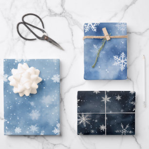 Weihnachtsschneeflocken Blue Sky Geschenkpapier Set