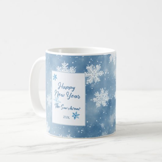 Weihnachtsschneeflocken Blue Sky Kaffeetasse (Vorderseite Links)