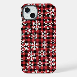 Weihnachtsschneeflocken Buffalo Kariertes Muster iPhone 15 Plus Hülle