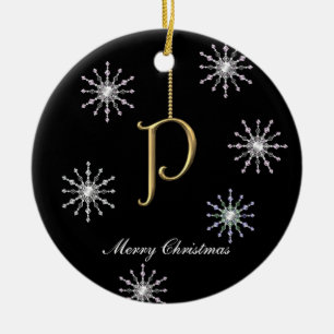 Weihnachtsschneeflocken des Monogramm-P Keramikornament