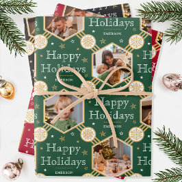 Weihnachtsschneeflocken Foto Grün Rot Schwarz 3 Geschenkpapier Set