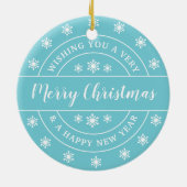 Weihnachtsschneeflocken Foto Name Blau Keramik Ornament (Hinten)