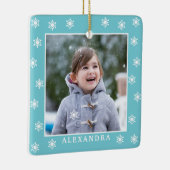 Weihnachtsschneeflocken Foto Name Blau Keramikornament (Rechts)