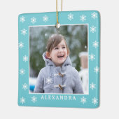 Weihnachtsschneeflocken Foto Name Blau Keramikornament (Links)