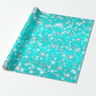 Weihnachtsschneeflocken Glitzern auf Türkis Geschenkpapier