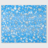 Weihnachtsschneeflocken Glitzern in Blau Geschenkpapier (Flach)