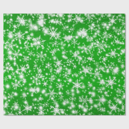 Weihnachtsschneeflocken Glitzern in Grün Geschenkpapier (Flach)