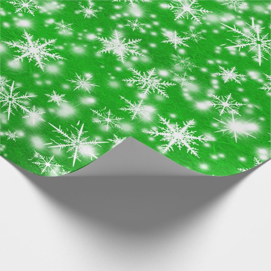 Weihnachtsschneeflocken Glitzern in Grün Geschenkpapier (Ecke)