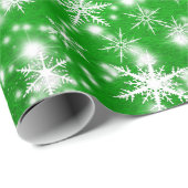 Weihnachtsschneeflocken Glitzern in Grün Geschenkpapier (Rolleneckpunkt)