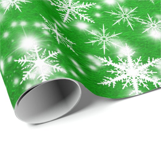 Weihnachtsschneeflocken Glitzern in Grün Geschenkpapier (Rolleneckpunkt)
