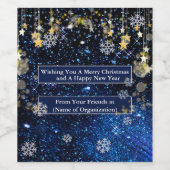 Weihnachtsschneeflocken Gold Stars Sparkasse Blau Weinetikett (Einzelnes Label)