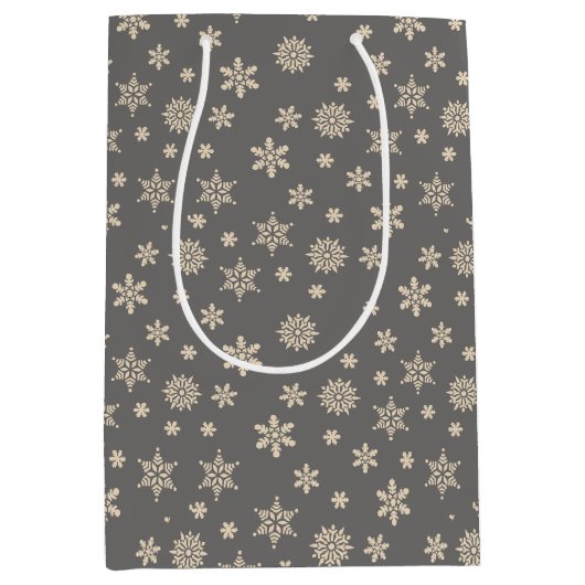 Weihnachtsschneeflocken, grau-weiß, Geschenktasche Mittlere Geschenktüte (Vorderseite)