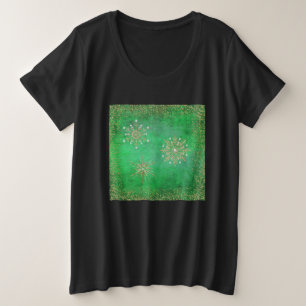 Weihnachtsschneeflocken Green & Gold Glitzer Plus Große Größe T-Shirt