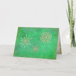 Weihnachtsschneeflocken Grün & Gold Feiertagskarte