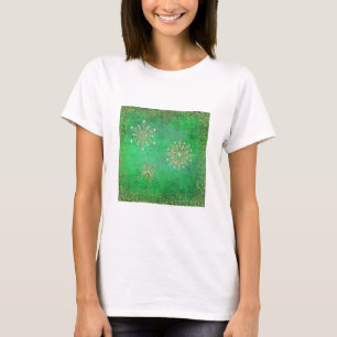 Weihnachtsschneeflocken Grün & Gold Glitzer T-Shirt