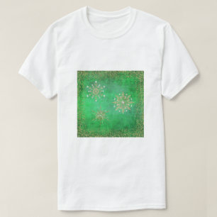 Weihnachtsschneeflocken Grün & Gold Glitzer T-Shirt