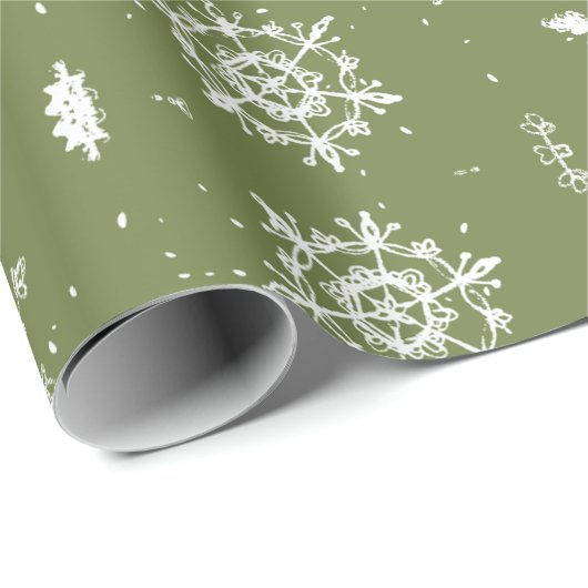 Weihnachtsschneeflocken Grüner Winter Geschenkpapier (Rolleneckpunkt)