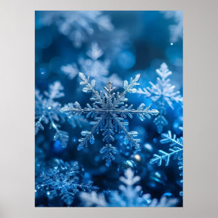 Weihnachtsschneeflocken in blauer Farbe Digitale K Poster