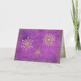 Weihnachtsschneeflocken Lila & Gold Feiertagskarte