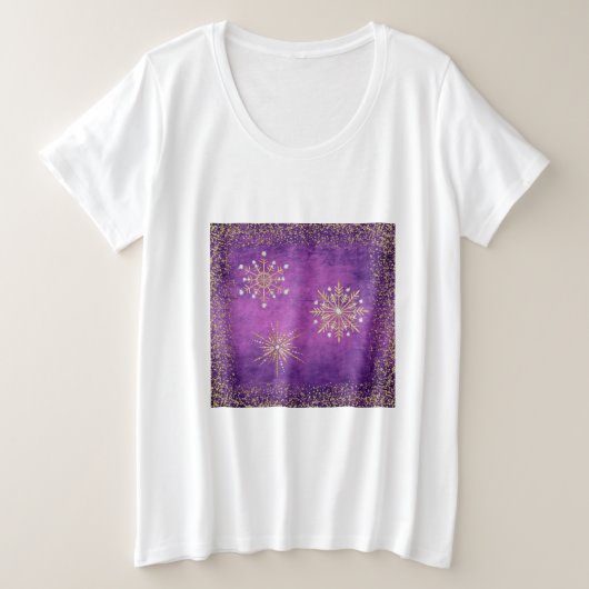 Weihnachtsschneeflocken Lila & Gold Glitzer Große Größe T-Shirt (Design vorne)