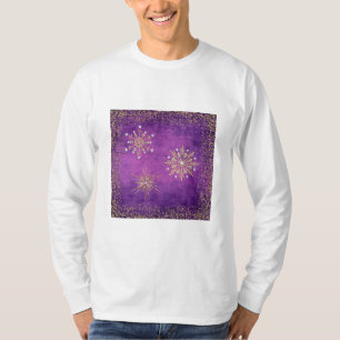 Weihnachtsschneeflocken Lila & Gold Glitzer T-Shirt