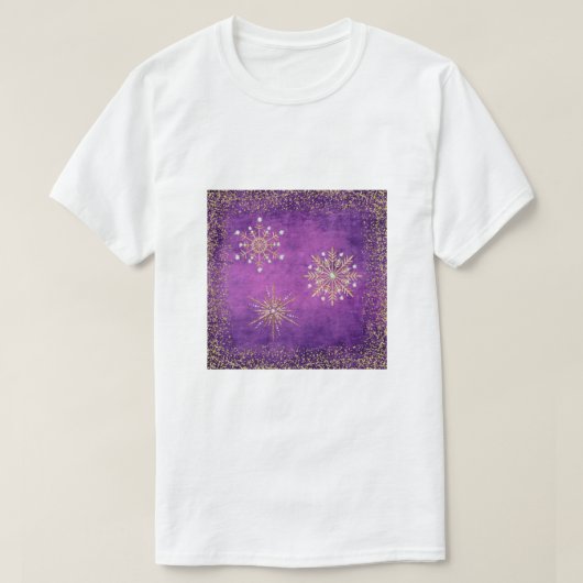 Weihnachtsschneeflocken Lila & Gold Glitzer T-Shirt (Design vorne)