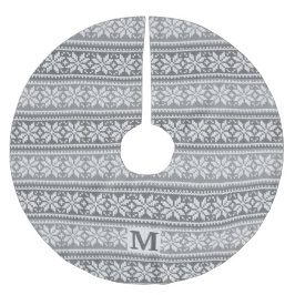 Weihnachtsschneeflocken Monogram Grau Strick Sweat Polyester Weihnachtsbaumdecke