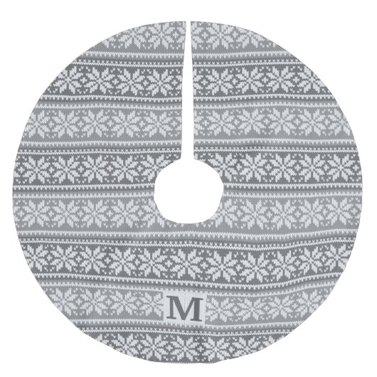 Weihnachtsschneeflocken Monogram Grau Strick Sweat Polyester Weihnachtsbaumdecke (Vorderseite)