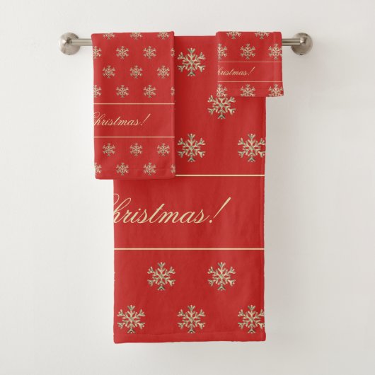 Weihnachtsschneeflocken Muster Elegantes Rotes Gol Badhandtuch Set (Insitu)