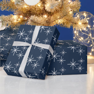 Weihnachtsschneeflocken Muster Winter Navy Blau Geschenkpapier