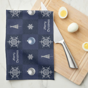 Weihnachtsschneeflocken, Ornamente und Bäume Geschirrtuch