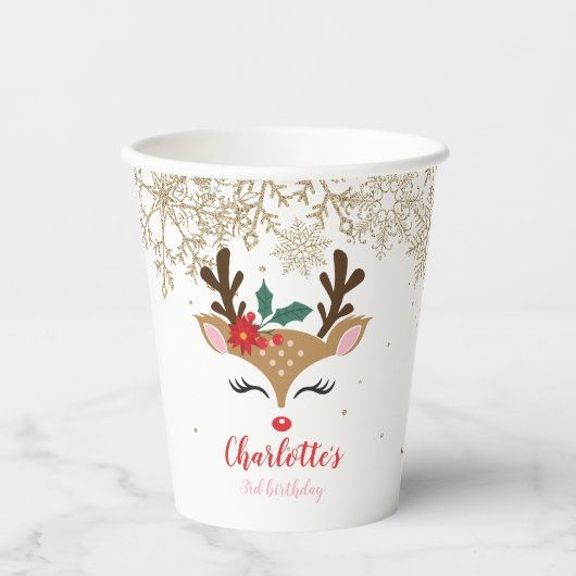 Weihnachtsschneeflocken Pappbecher (Vorderseite)