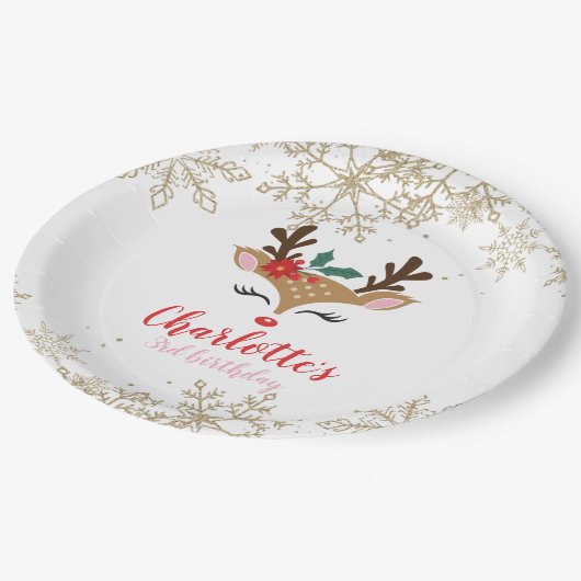 Weihnachtsschneeflocken Pappteller (Schrägansicht)