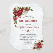 Weihnachtsschneeflocken Poinsettia 16 . Geburtstag Einladung (Vorne/Hinten)