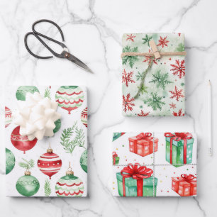 Weihnachtsschneeflocken präsentiert Weihnachtsgesc Geschenkpapier Set