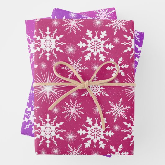 Weihnachtsschneeflocken rosa und Lila Geschenkpapier Set (Beispiel)
