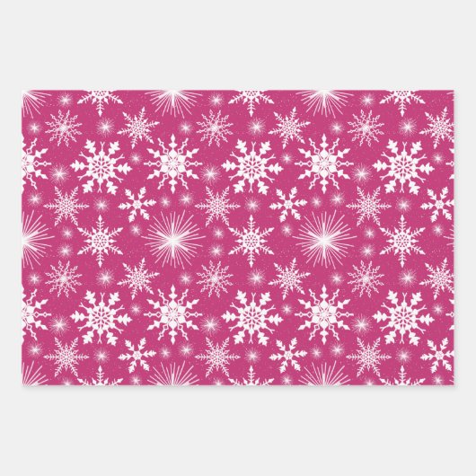 Weihnachtsschneeflocken rosa und Lila Geschenkpapier Set (Vorderseite)