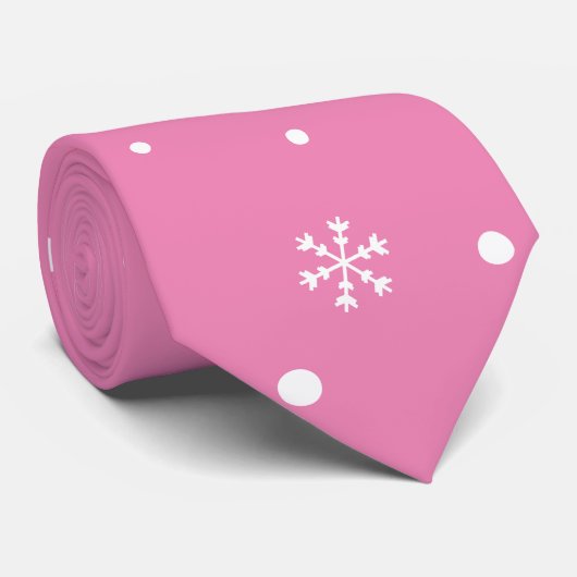 Weihnachtsschneeflocken, rosa und weiße Polka-Punk Krawatte (Gerollt)